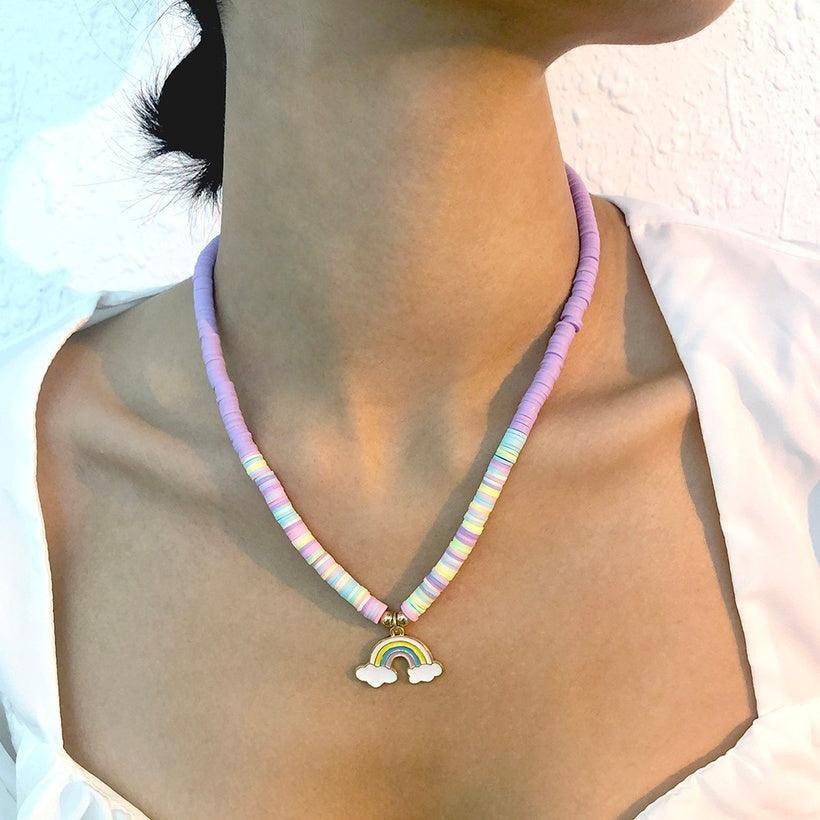 Necklace, FRENCH RIVIERA|Lavender Surf Necklace with Rainbow