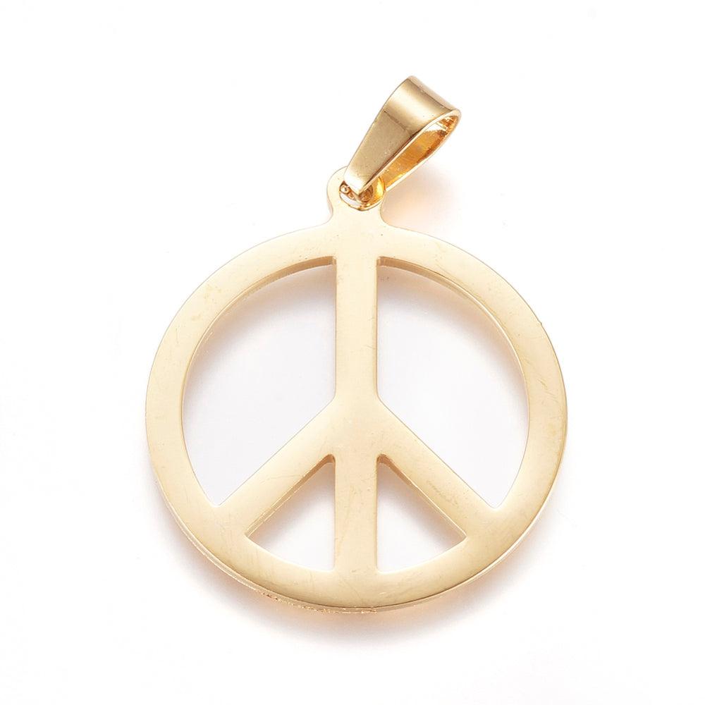 Surgical steel pendant, Peace -gold-colored peace sign