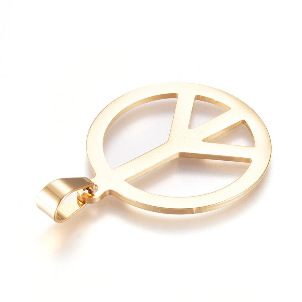 Surgical steel pendant, Peace -gold-colored peace sign