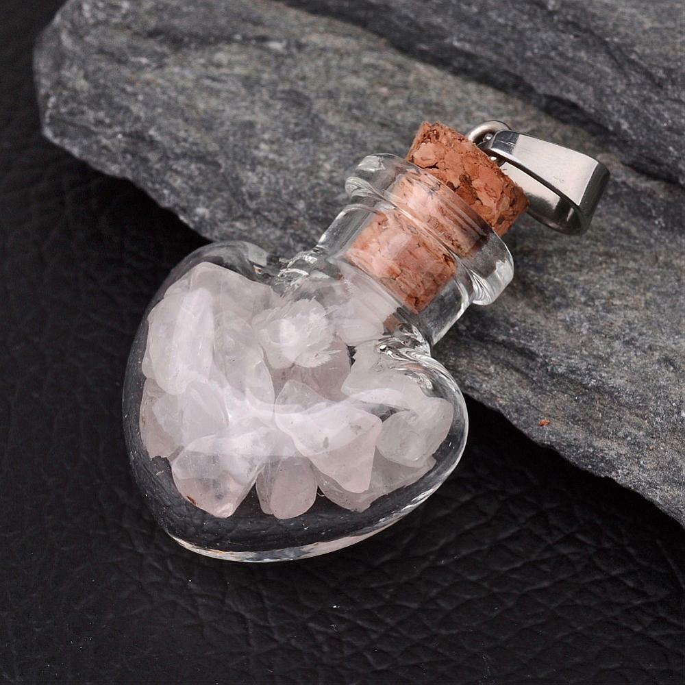 Natural stone pendant, NATURE COLLECTION|Rose quartz lucky stones in a bottle