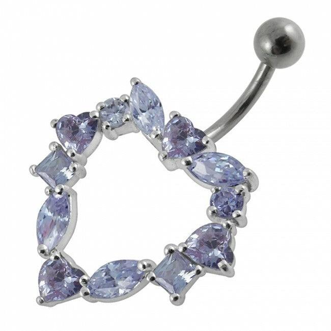 Titanium navel ring, Hannah-looking crystal heart navel ring