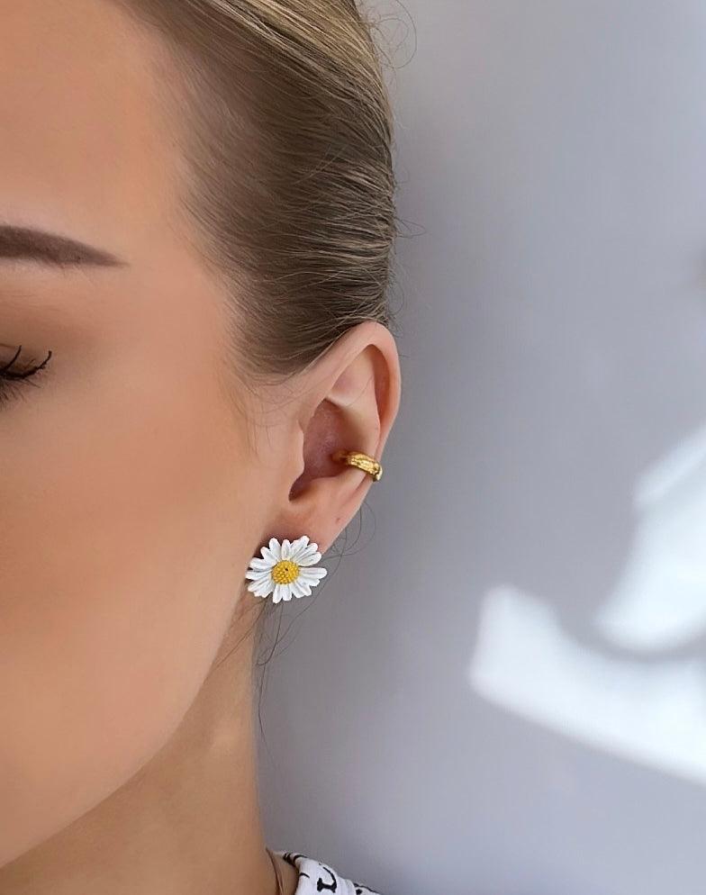 Flower earrings, FRENCH RIVIERA|Daisy white flower studs