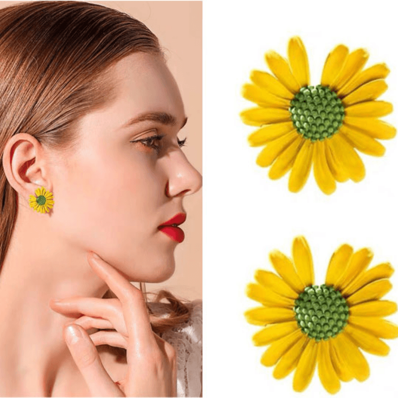 Flower earrings, FRENCH RIVIERA|Daisy yellow flower studs