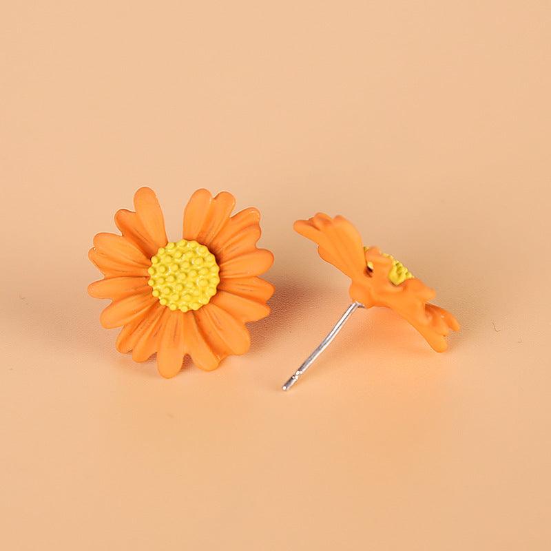 Flower earrings, FRENCH RIVIERA|Daisy orange flower studs