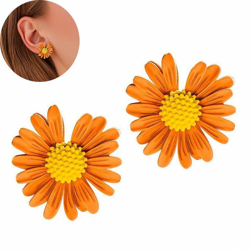 Flower earrings, FRENCH RIVIERA|Daisy orange flower studs