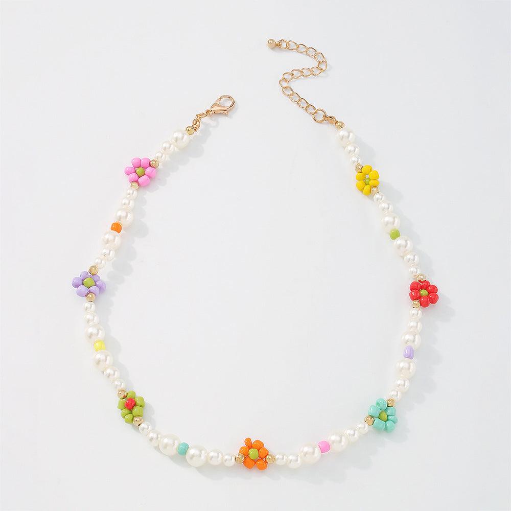 Necklace, FRENCH RIVIERA|Joy -multicolored flower necklace with beads