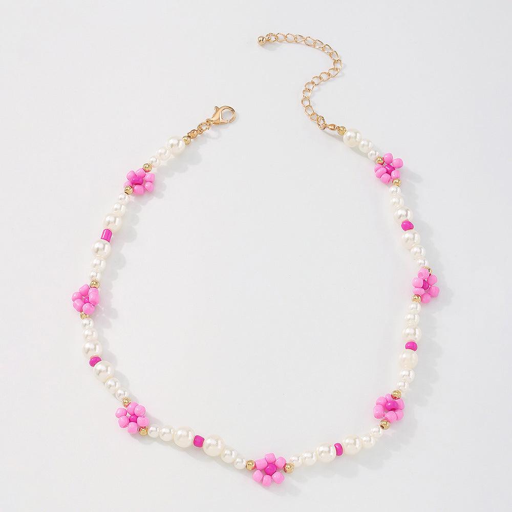 Necklace, FRENCH RIVIERA|Joy pink flower necklace with beads