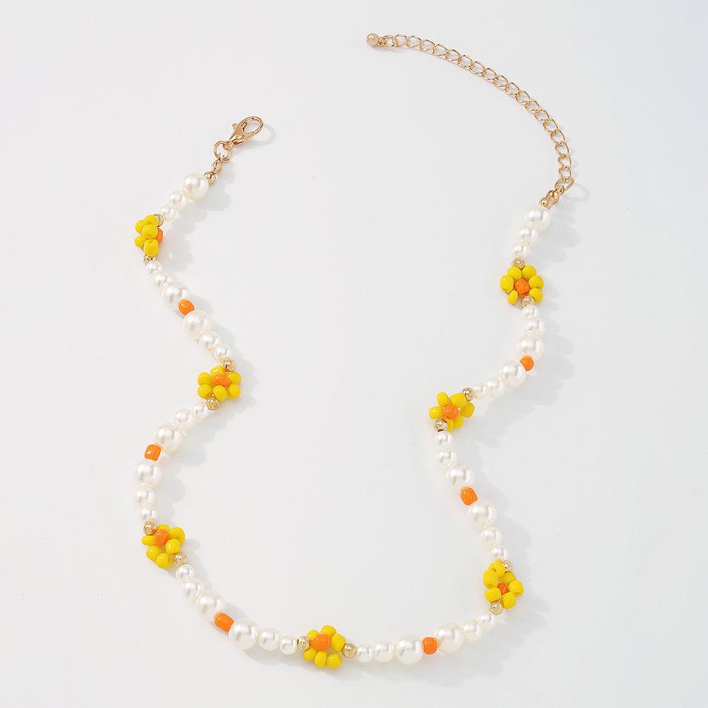 Necklace, FRENCH RIVIERA|Joy yellow flower necklace with beads