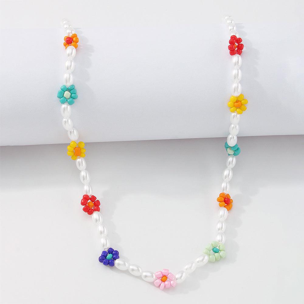 Necklace, FRENCH RIVIERA|Holly multi-colored flower necklace with beads