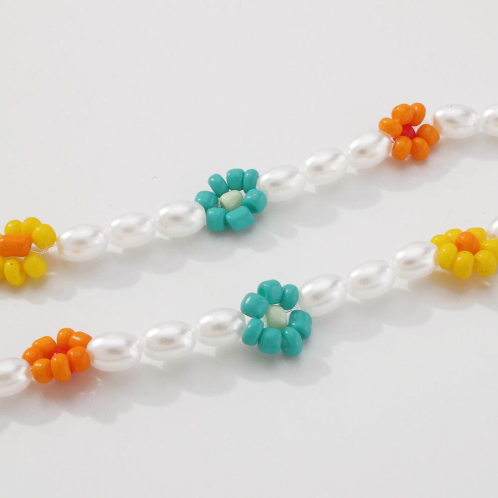 Necklace, FRENCH RIVIERA|Holly multi-colored flower necklace with beads