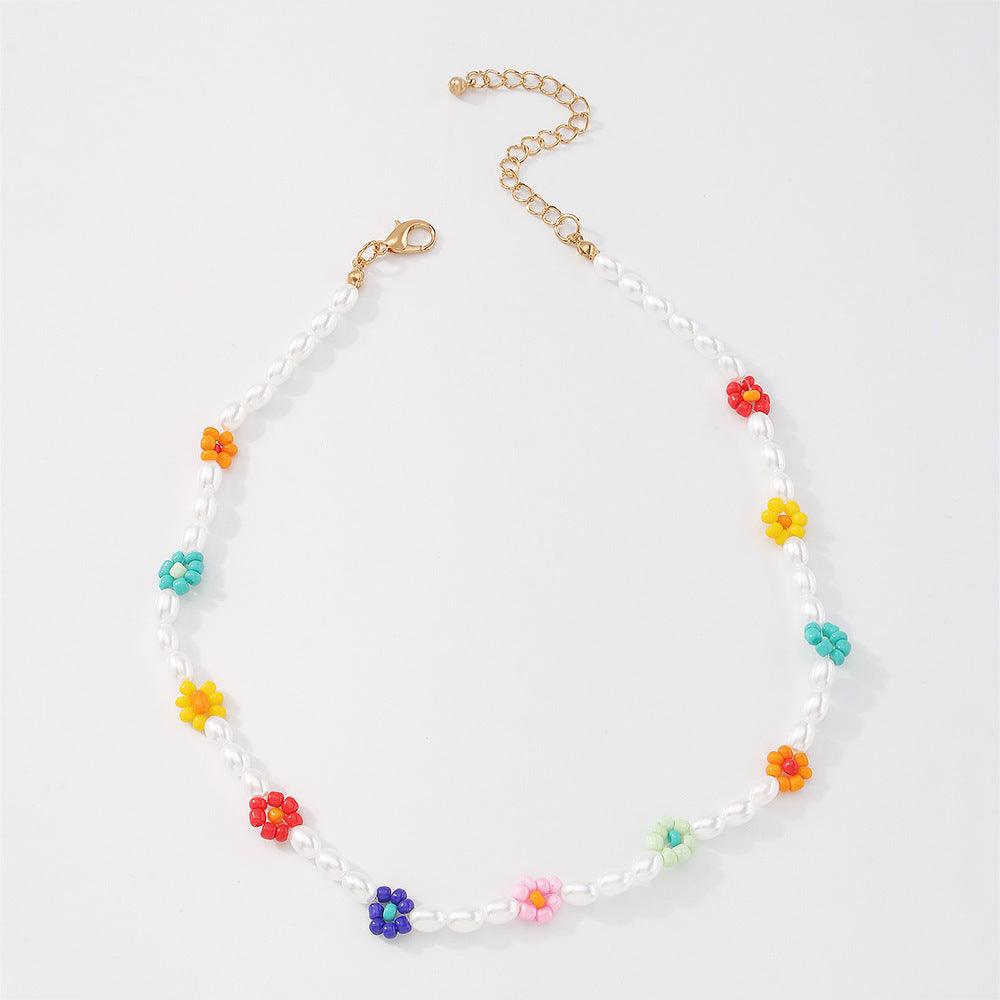 Necklace, FRENCH RIVIERA|Holly multi-colored flower necklace with beads