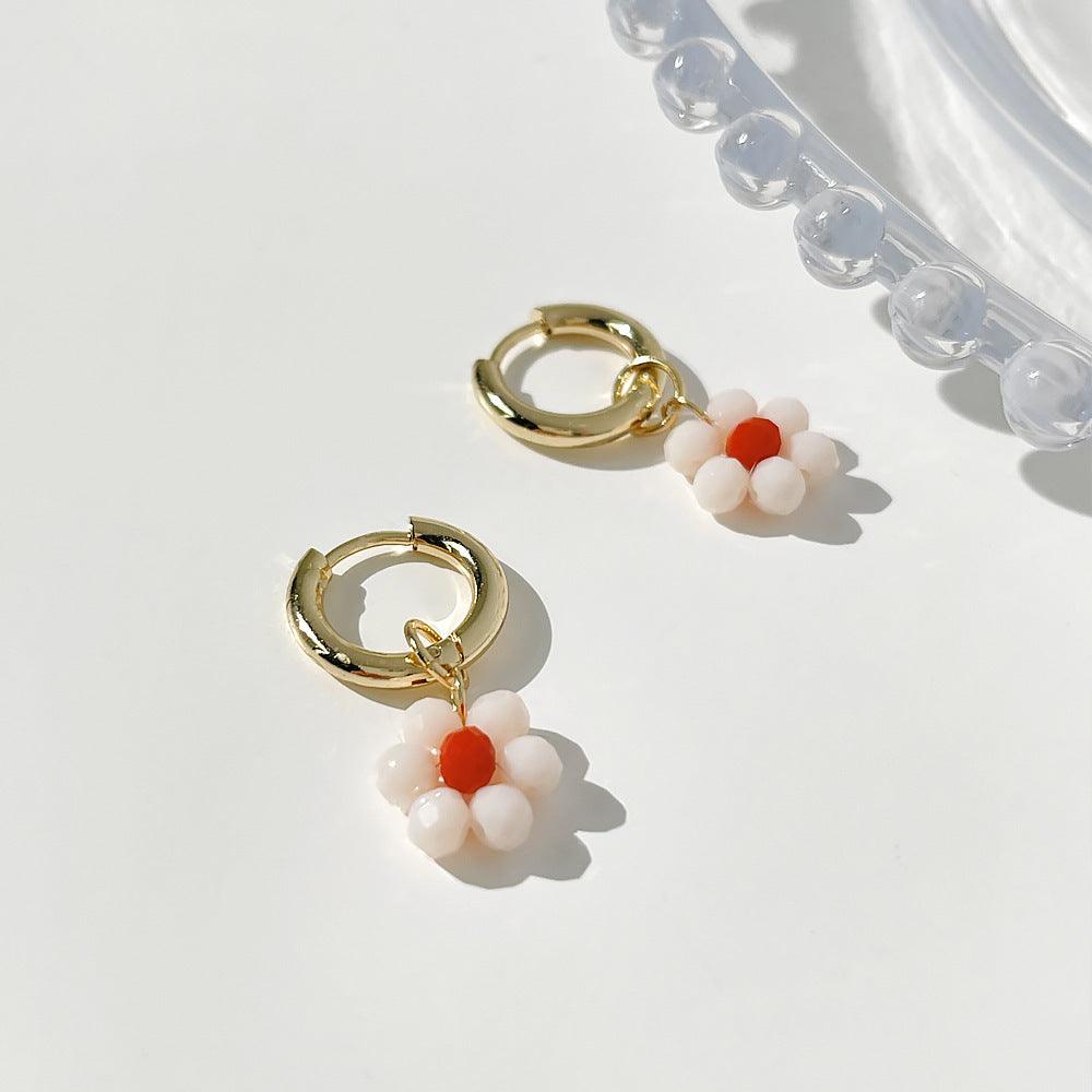 Earrings, FRENCH RIVIERA|Blossom -white and red flower earrings