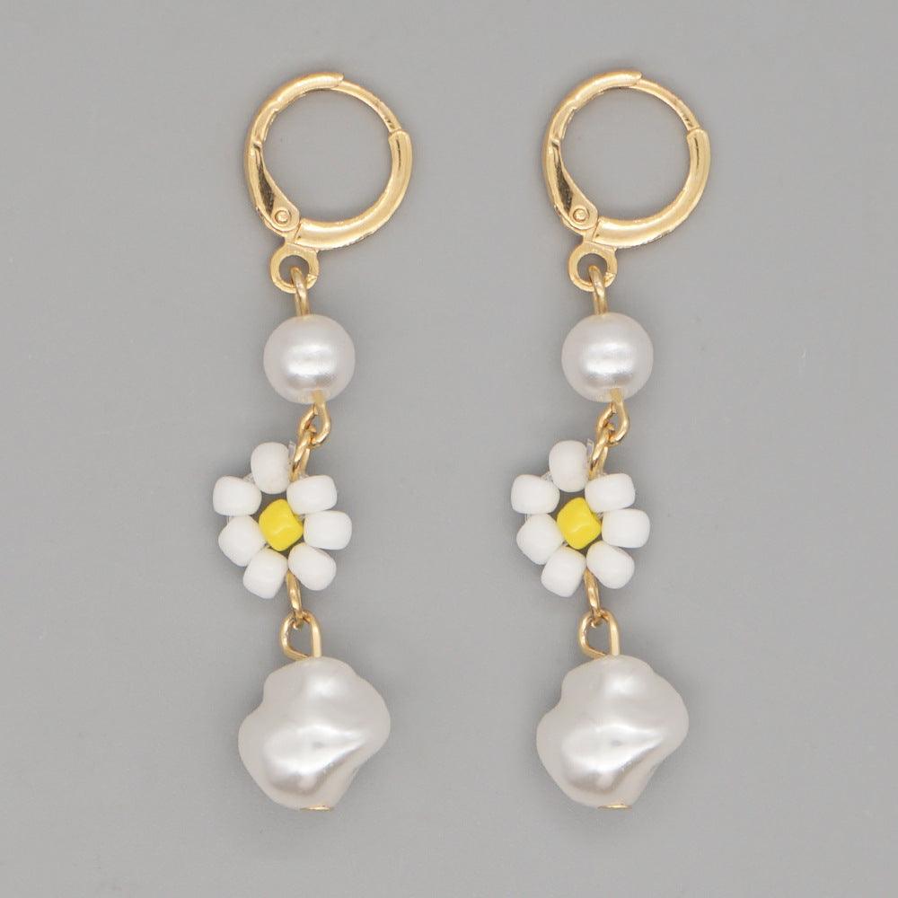 Earrings, FRENCH RIVIERA|Sunny white and yellow flower earrings