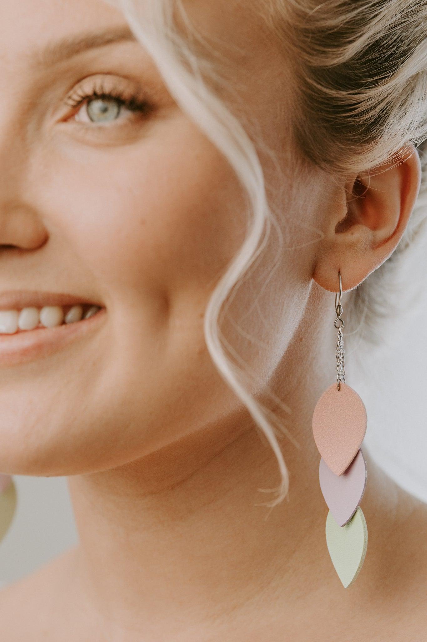 LEMPI earrings, Leaves (3-piece dainty, pastel)