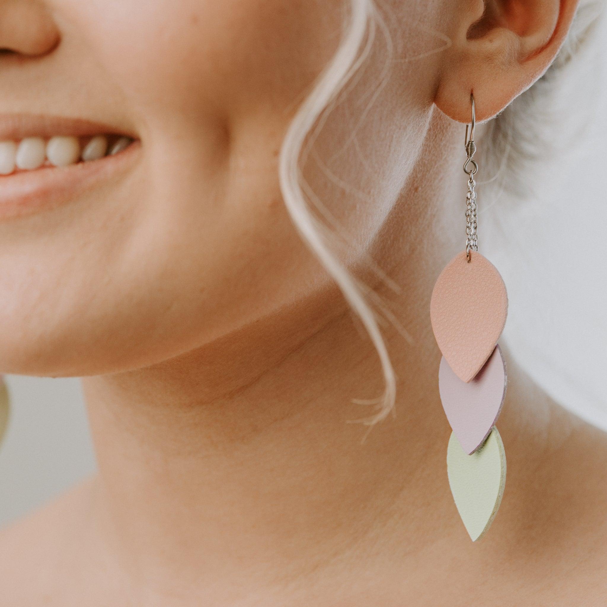 LEMPI earrings, Leaves (3-piece dainty, pastel)