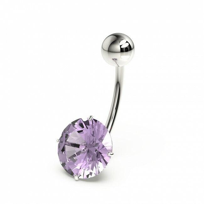 Surgical steel belly button ring|Round faceted amethyst