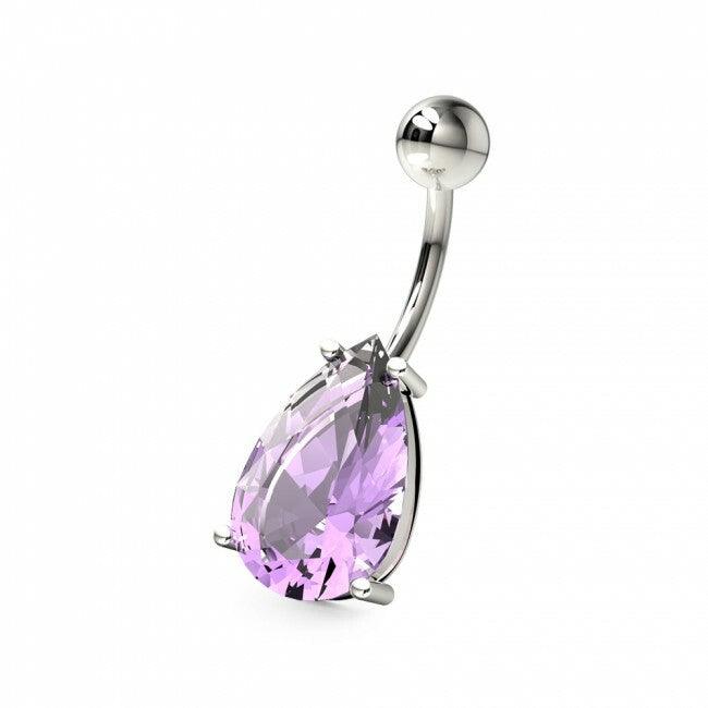 Surgical steel belly button ring|Teardrop-shaped faceted amethyst