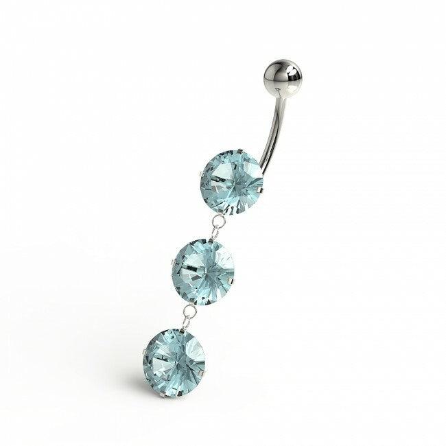 Surgical steel navel ring|Aquamarine with round stone