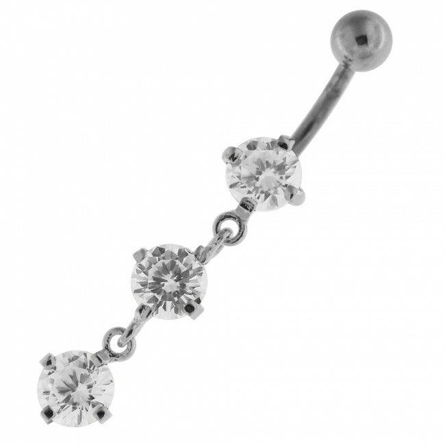 Titanium belly button ring|Simple belly button ring with three crystals