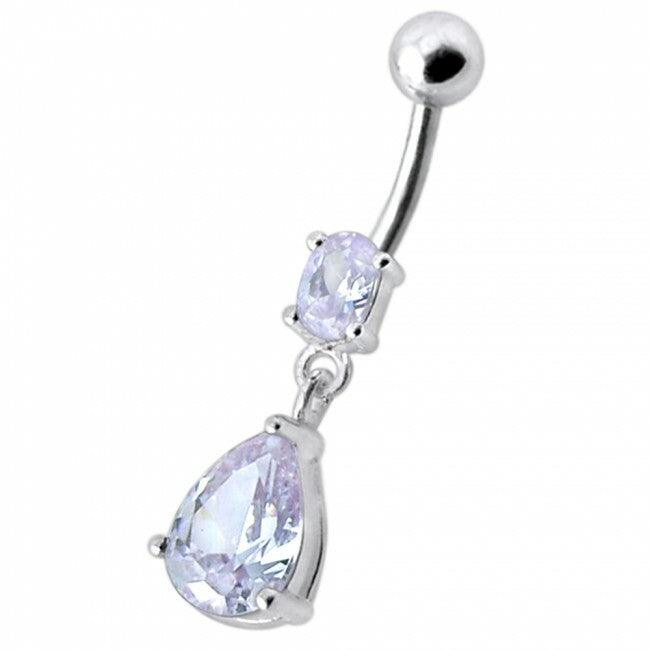 Titanium navel ring, Alexis - graceful dangling clear teardrop navel ring