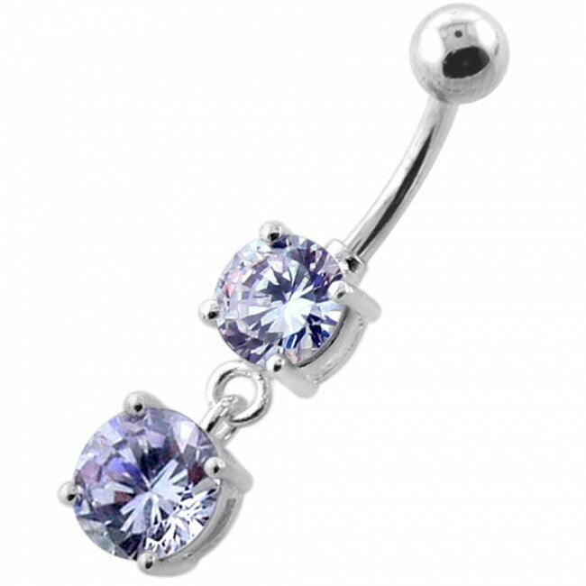 Titanium belly button ring|Beautiful Cubic Zirconia belly button ring with two stones