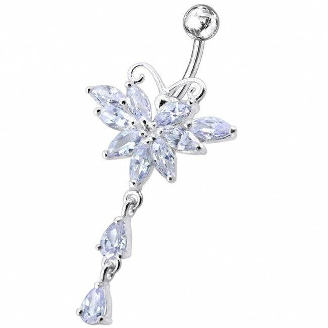 Titanium Belly Button Ring|Stunning Cubic Zirconia Butterfly