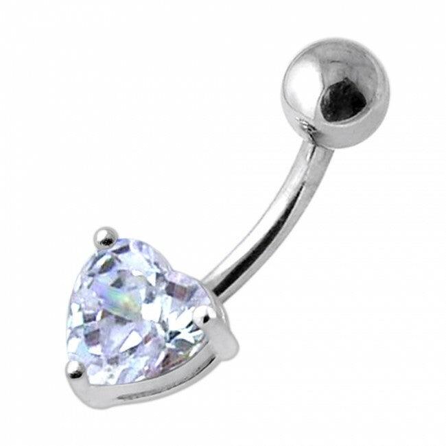 Titanium navel necklace, Charlotte -clear Cubic Zirconia heart