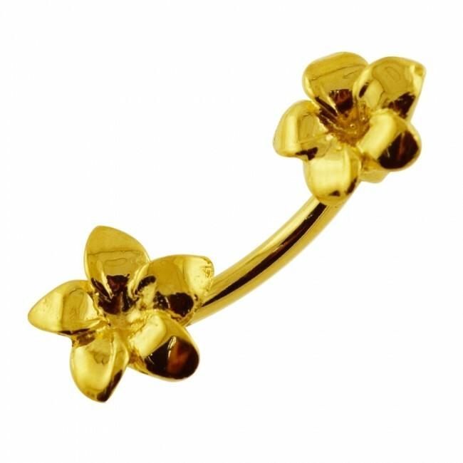 Gold plated belly button ring, Frangipani -plumeria flower belly button ring