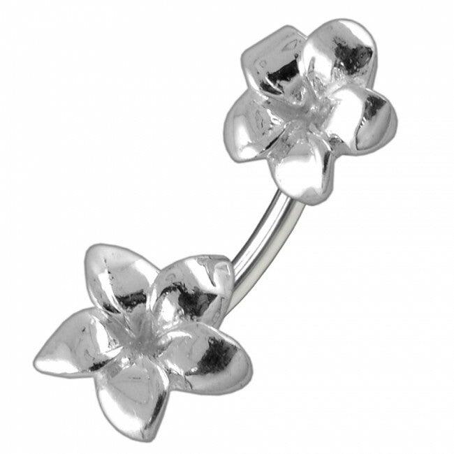 Titanium belly button ring, Frangipani plumeria flower belly button ring (silver)