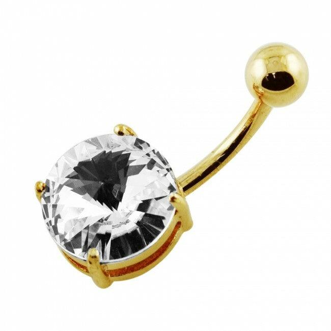 Surgical steel belly button ring, Sparkling round zirconia (gold)