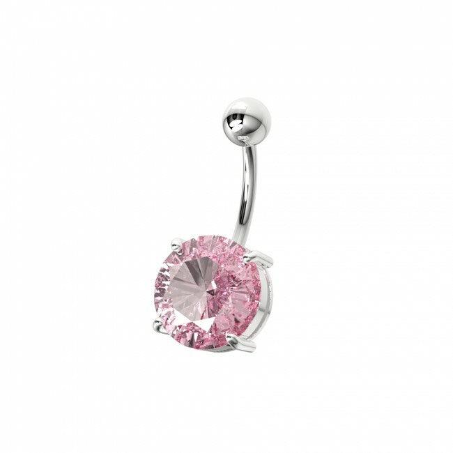 Titanium Belly Button Ring|Deluxe Cubic Zirconia (Pink)