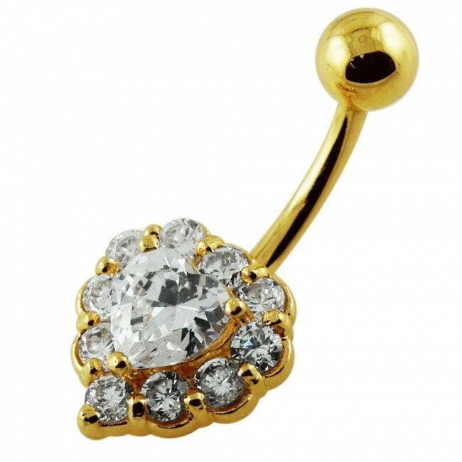 Gold-plated navel ring, Amelia -clear stone heart navel ring