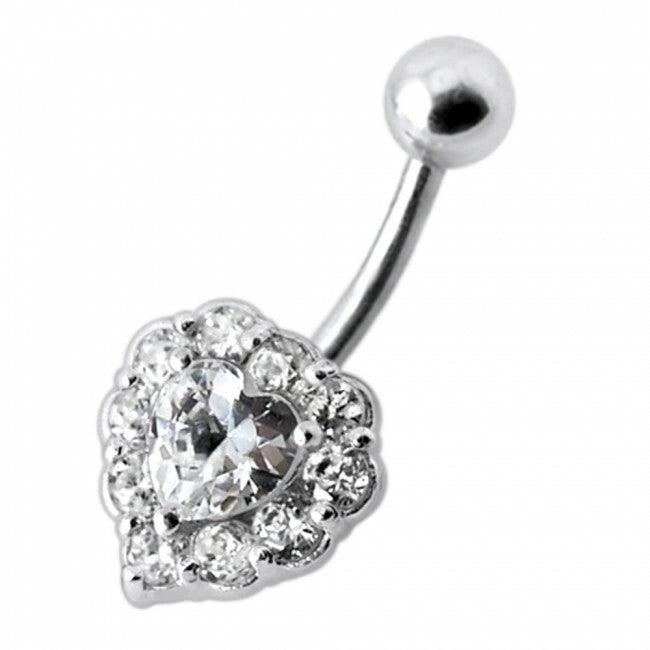 Titanium navel ring, Amelia -clear stone heart navel ring (silver)