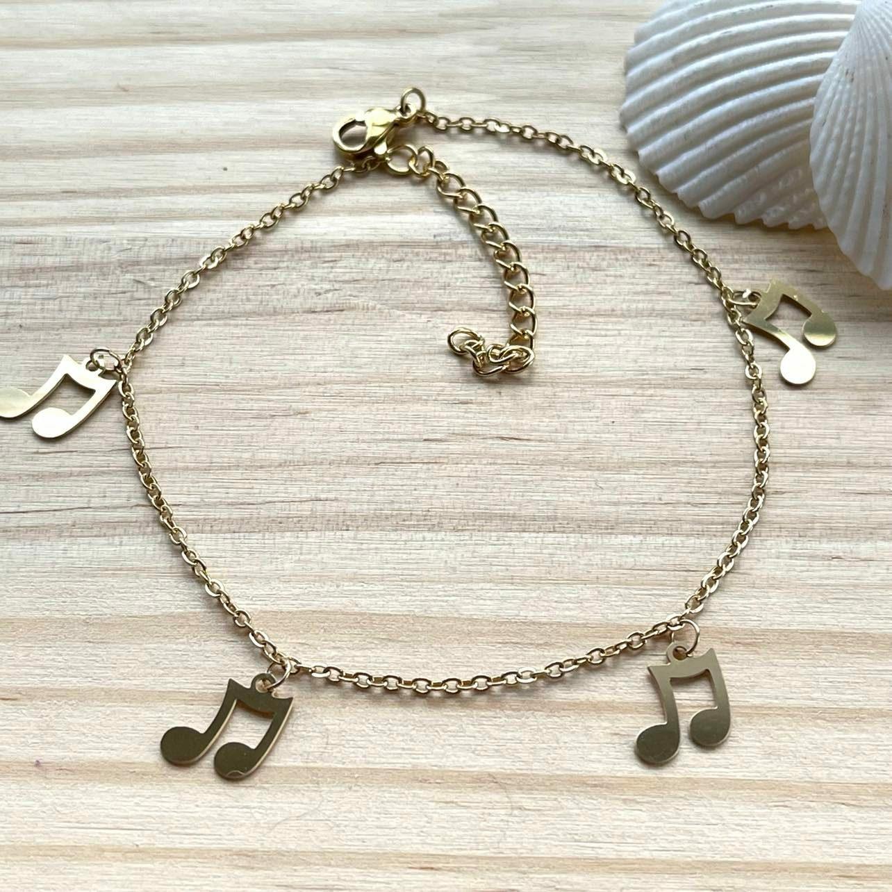 Surgical steel anklet, FRENCH RIVIERA, Musical note (gold)