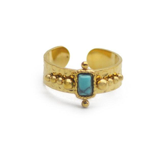 Surgical steel ring, FRENCH RIVIERA|Jocelyn turquoise stone ring