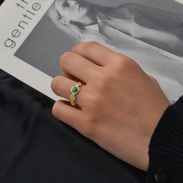 Surgical steel ring, FRENCH RIVIERA|Roux turquoise stone ring