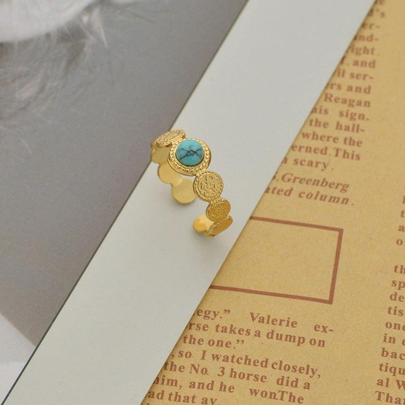 Surgical steel ring, FRENCH RIVIERA|Roux turquoise stone ring