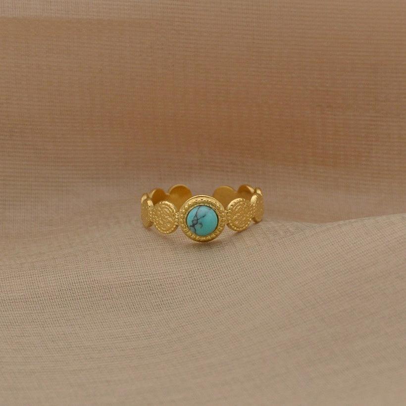 Surgical steel ring, FRENCH RIVIERA|Roux turquoise stone ring