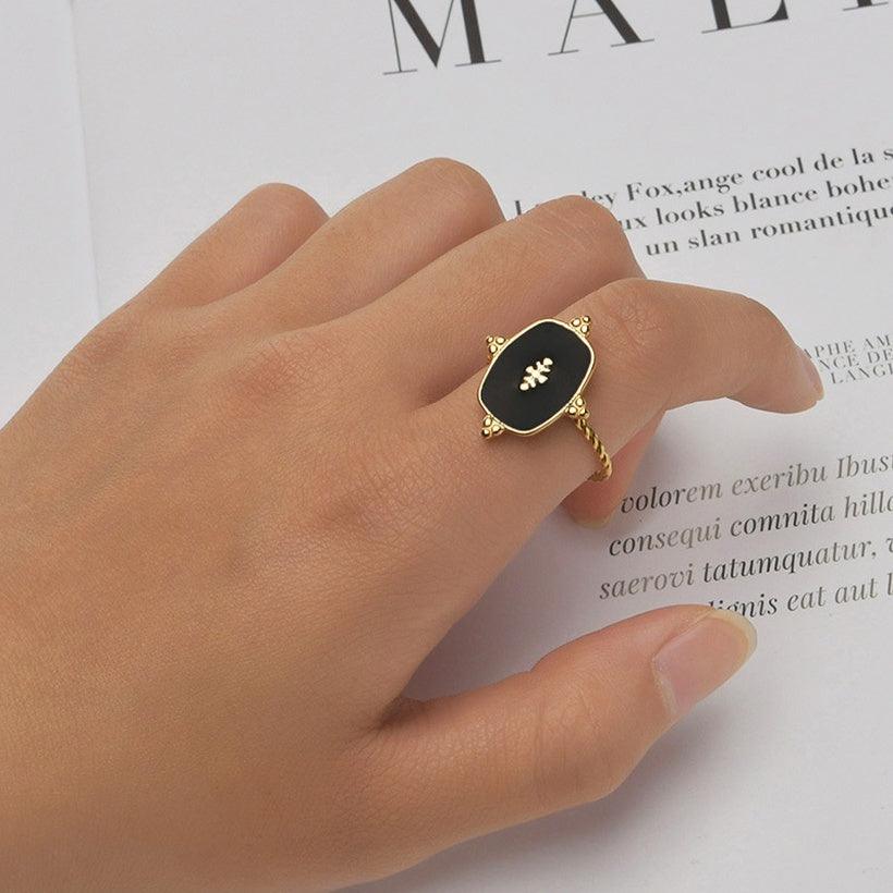 Surgical steel ring, FRENCH RIVIERA|Zola black enamel ring