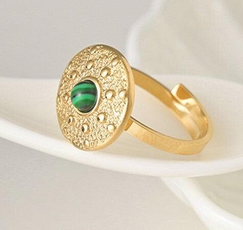 Surgical steel ring, FRENCH RIVIERA|Solaina green stone ring