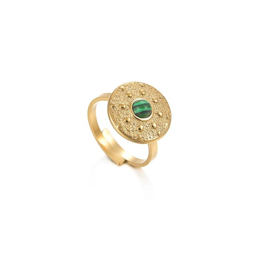 Surgical steel ring, FRENCH RIVIERA|Solaina green stone ring