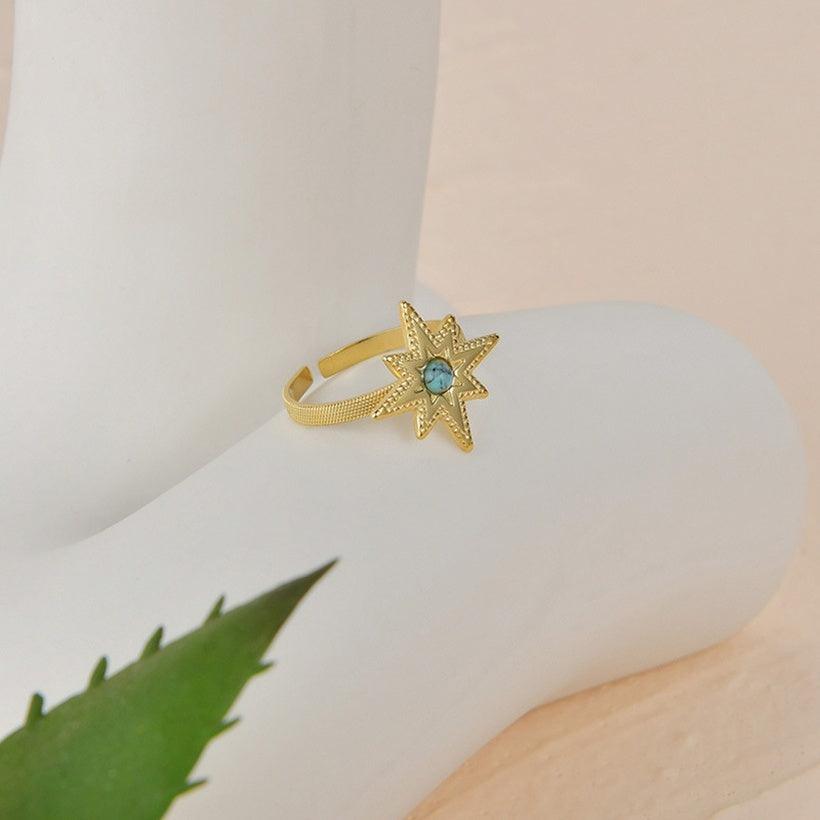 Surgical steel ring, FRENCH RIVIERA|Nanci turquoise stone ring