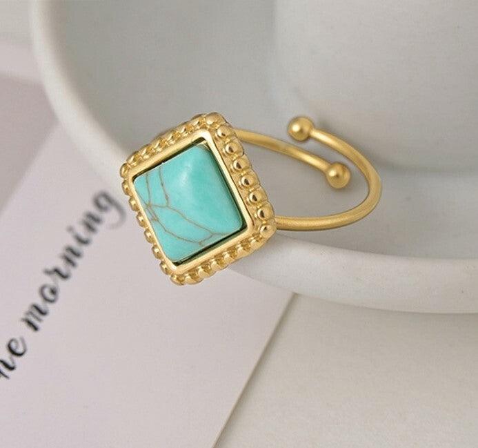 Surgical steel ring, FRENCH RIVIERA|Josie turquoise stone ring