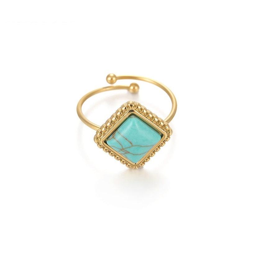 Surgical steel ring, FRENCH RIVIERA|Josie turquoise stone ring