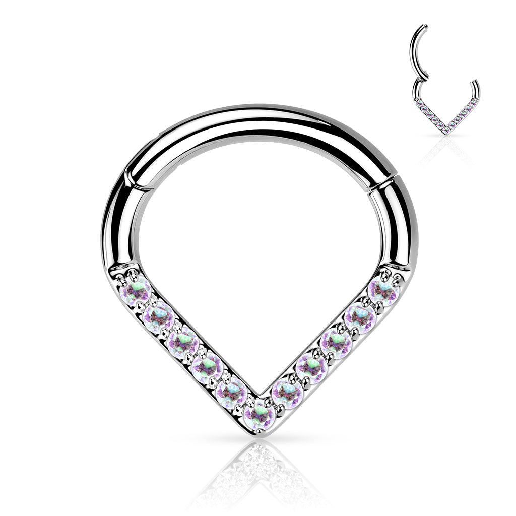 Piercing Ring, Titanium Single Line CZ Hoop in AB