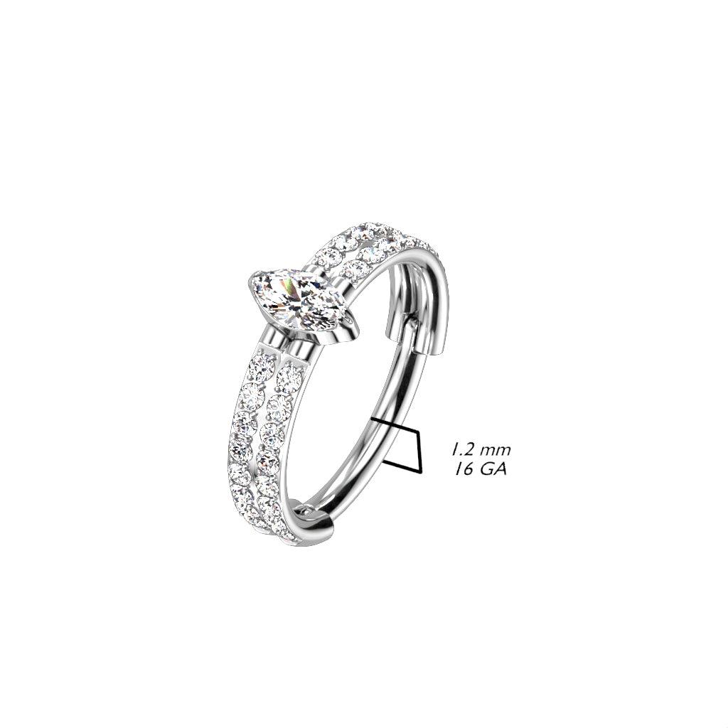 Piercing ring, Titanium double row CZ clicker with oval stone