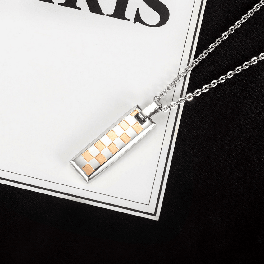 Surgical steel necklace, Checkers pendant