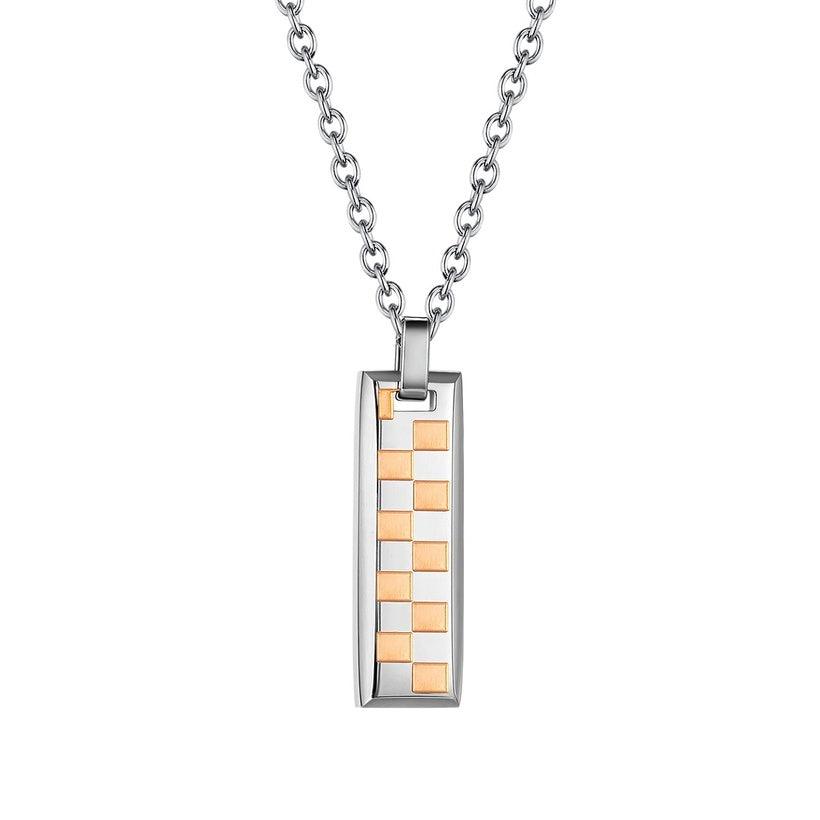 Surgical steel necklace, Checkers pendant