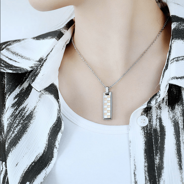 Surgical steel necklace, Checkers pendant