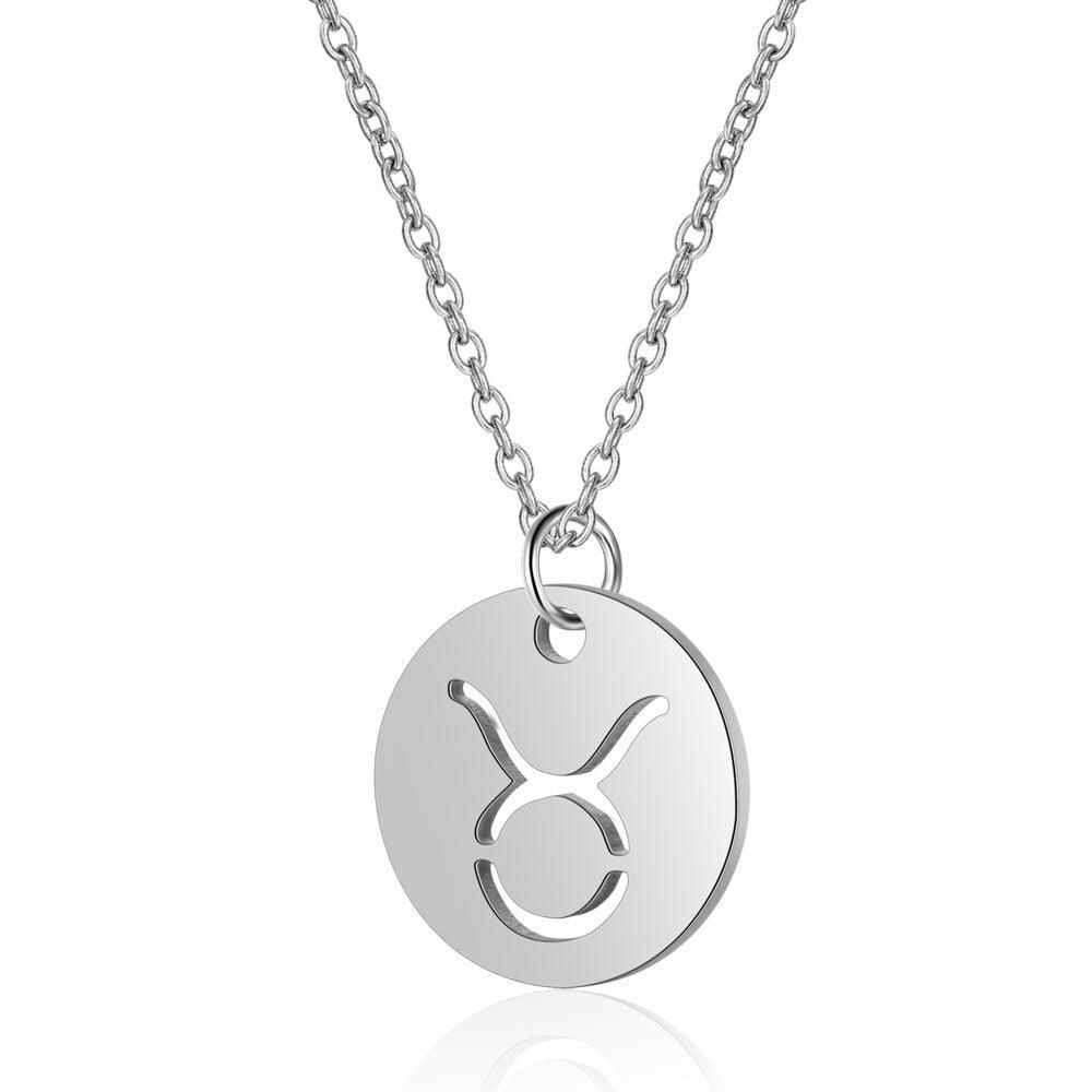 Surgical steel pendant with chain, Round zodiac sign